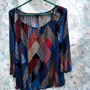 Blue Multi-Pattern Women’s Peasant Top